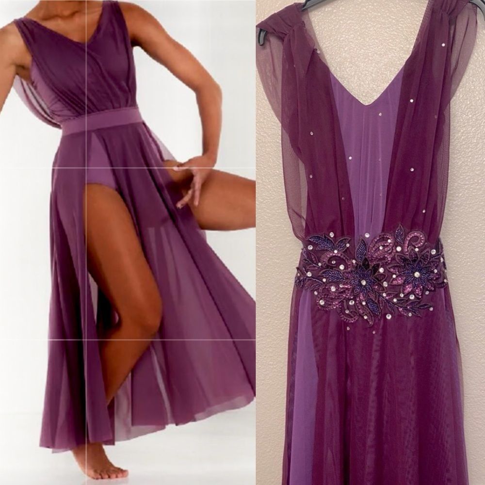 Kelle solo dance costume dark purple custom mesh maxi dress SA Small adult